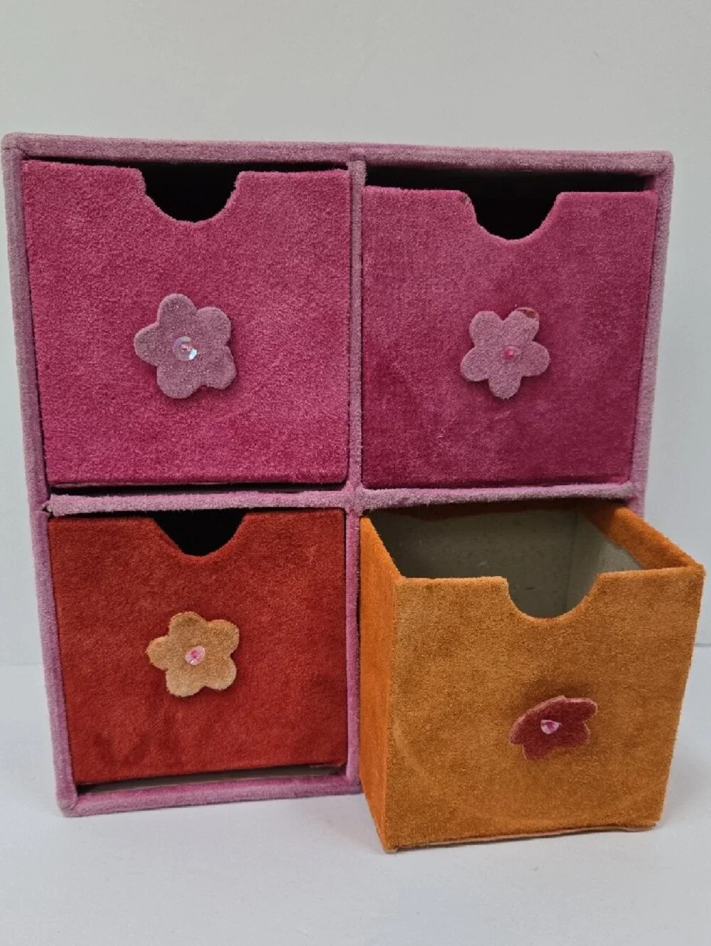 Suede 4-Drawer Cube Organizer - Pink & Orange